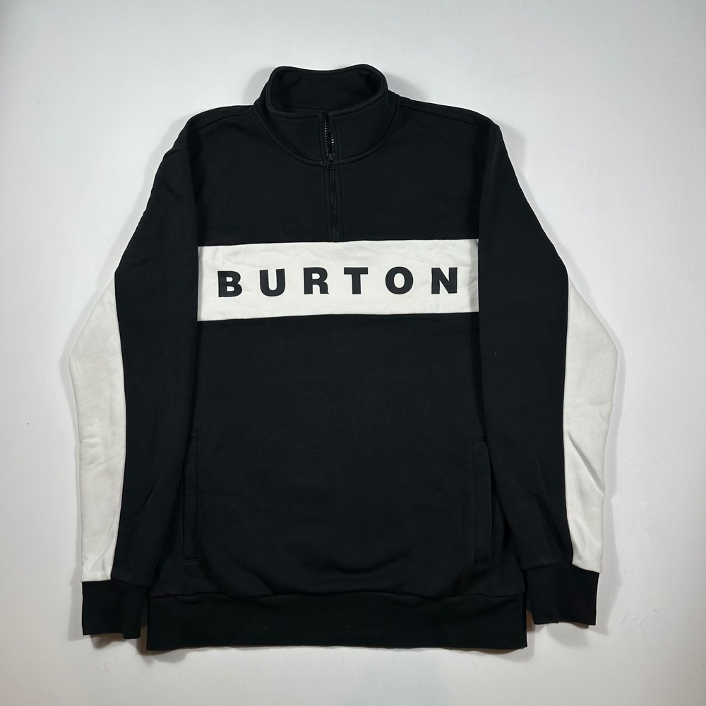 Burton 1/4 Zip Pullover Mens Large Logo Performance Colorblock Black White